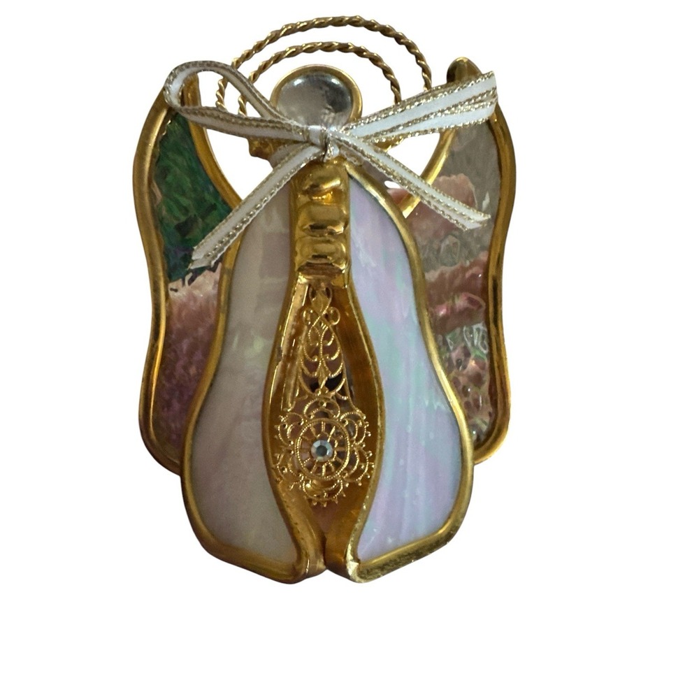 STAINED GLASS Iridescent Angel &‎ Filigree free standing Holiday Decor